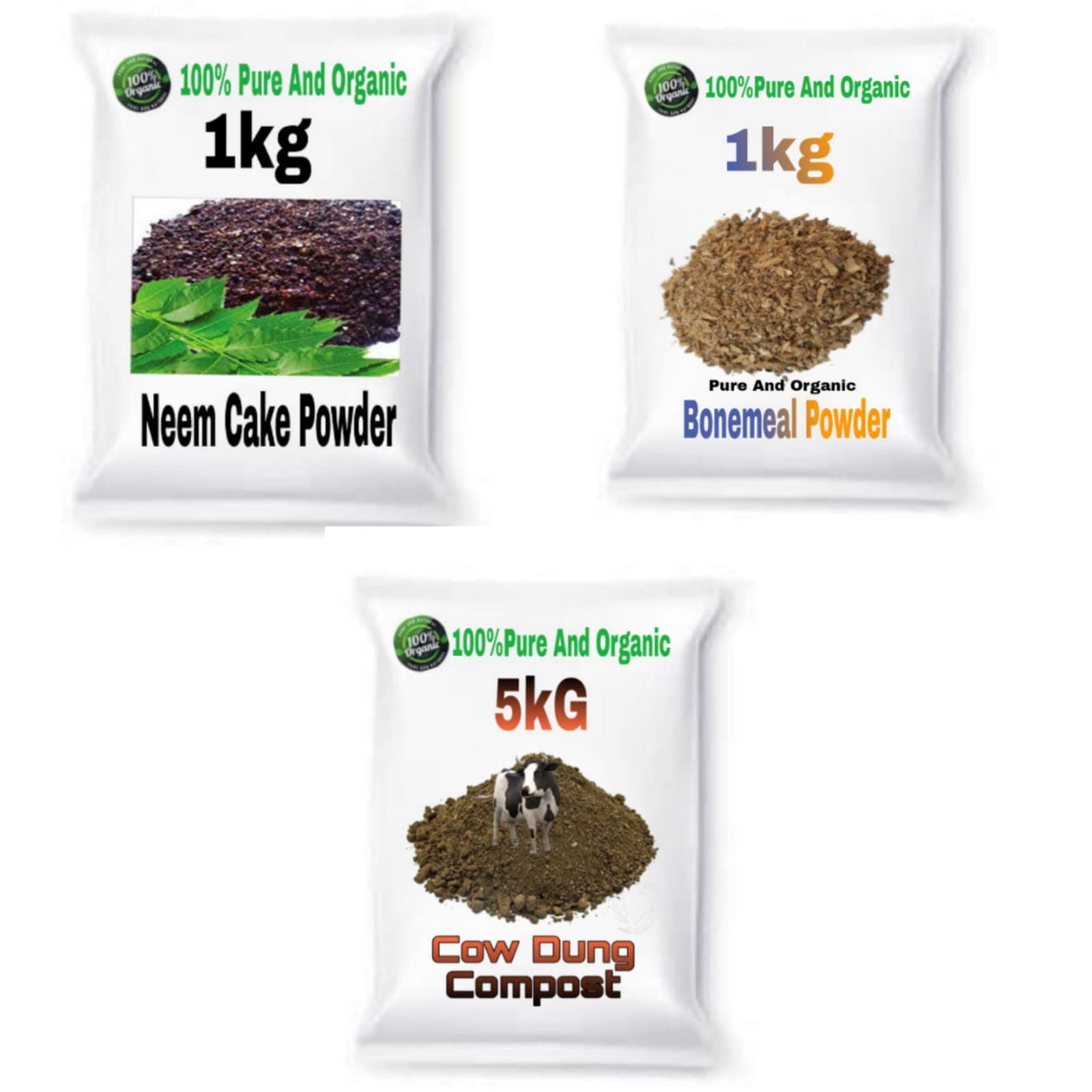 "3 In1 Combo Offer (5Kg Cow Dung Compost, 1Kg Neem Cake Powder, 1Kg Bone Meal Powder) - "3 In1 Combo Offer (5Kg Cow Dung Compost, 1Kg Neem Cake Powder, 1Kg Bone Meal Powder)