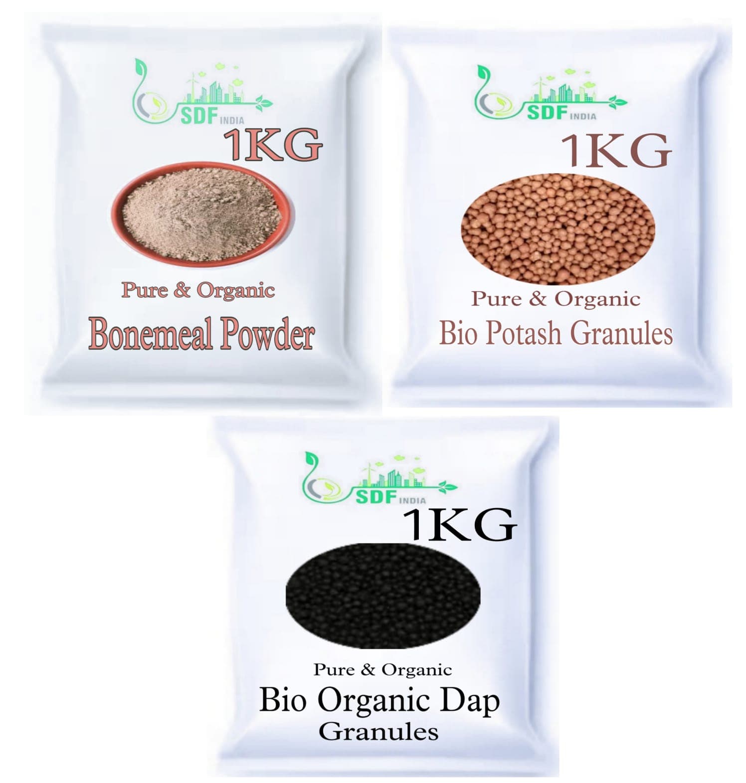 SDF Combo Pack OF 3 ( 1 KG Bonemeal Powder /1 kg Bio Potash Granuels/ 1 kg Bio Organic Dap Granuel ) - SDF Combo Pack OF 3 ( 1 KG Bonemeal Powder /1 kg Bio Potash Granuels/ 1 kg Bio Organic Dap Granuel )