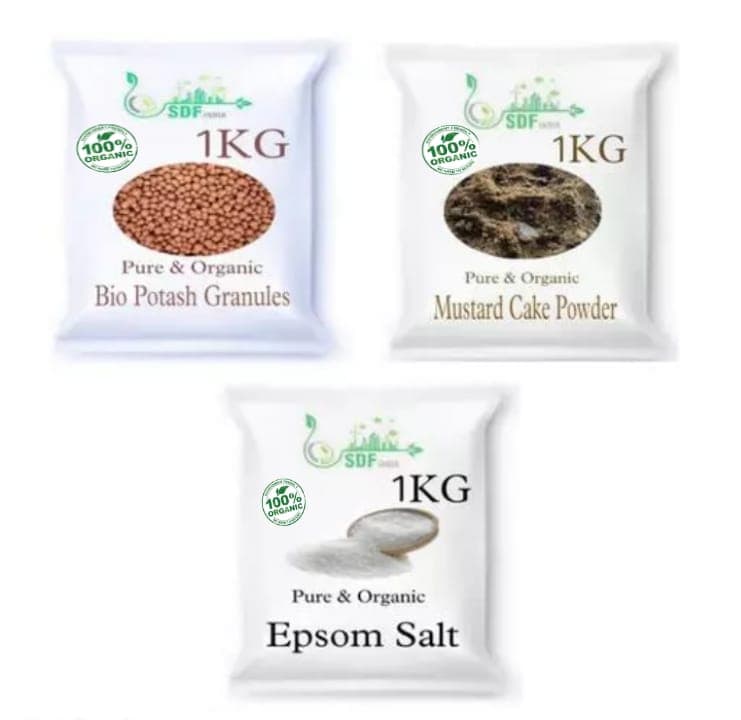 SDF INDIA Combo Pack Of 3 (1Kg Bio Potash Granuel / 1Kg Mustard Oil Cake Powder/1Kg Epsom Salt) - SDF INDIA Combo Pack Of 3 (1Kg Bio Potash Granuel / 1Kg Mustard Oil Cake Powder/1Kg Epsom Salt)