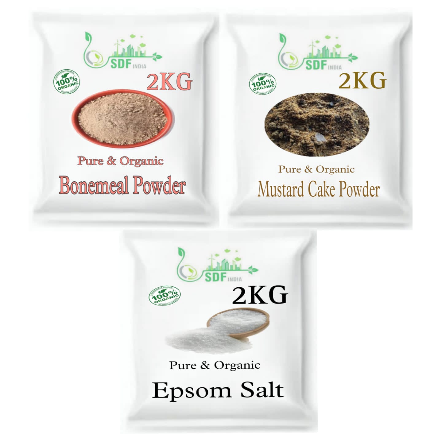 SDFindia Combo pack of 3 ( 2 kg Pure & Organic Bone meal Powder/ 2 kg Mustard Cake Powder/ 2 kg Epsom Salt) - SDFindia Combo pack of 3 ( 2 kg Pure & Organic Bone meal Powder/ 2 kg Mustard Cake Powder/ 2 kg Epsom Salt)