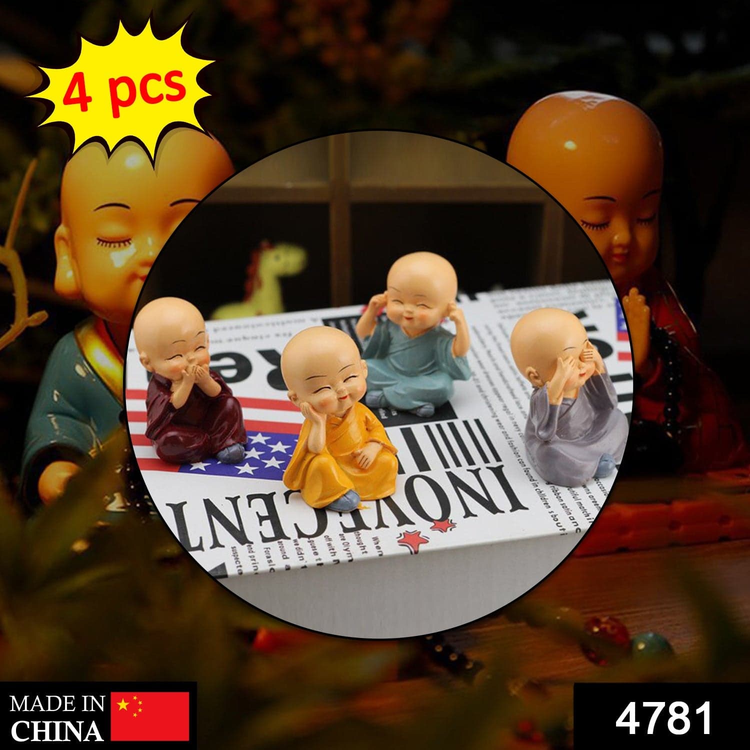 4781 baby buddha 4Pc and show piece used for house, office and official decorations etc. - 4781 baby buddha 4Pc and show piece used for house, office and official decorations etc.