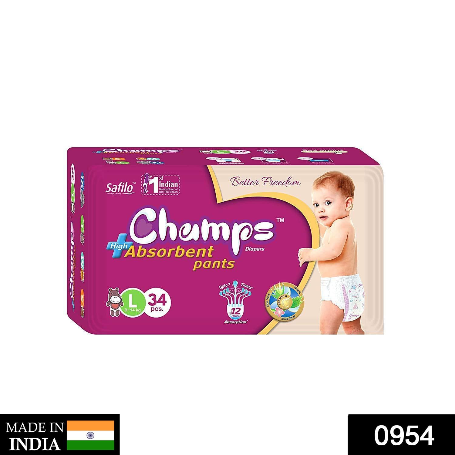 954 Premium Champs High Absorbent Pant Style Diaper Large Size, 34 Pieces (954_Large_34) - 954 Premium Champs High Absorbent Pant Style Diaper Large Size, 34 Pieces (954_Large_34)